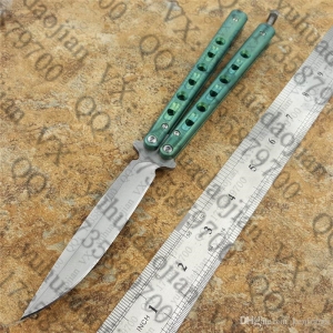 绿色钛柄BM62蝴蝶甩刀色（白刃）